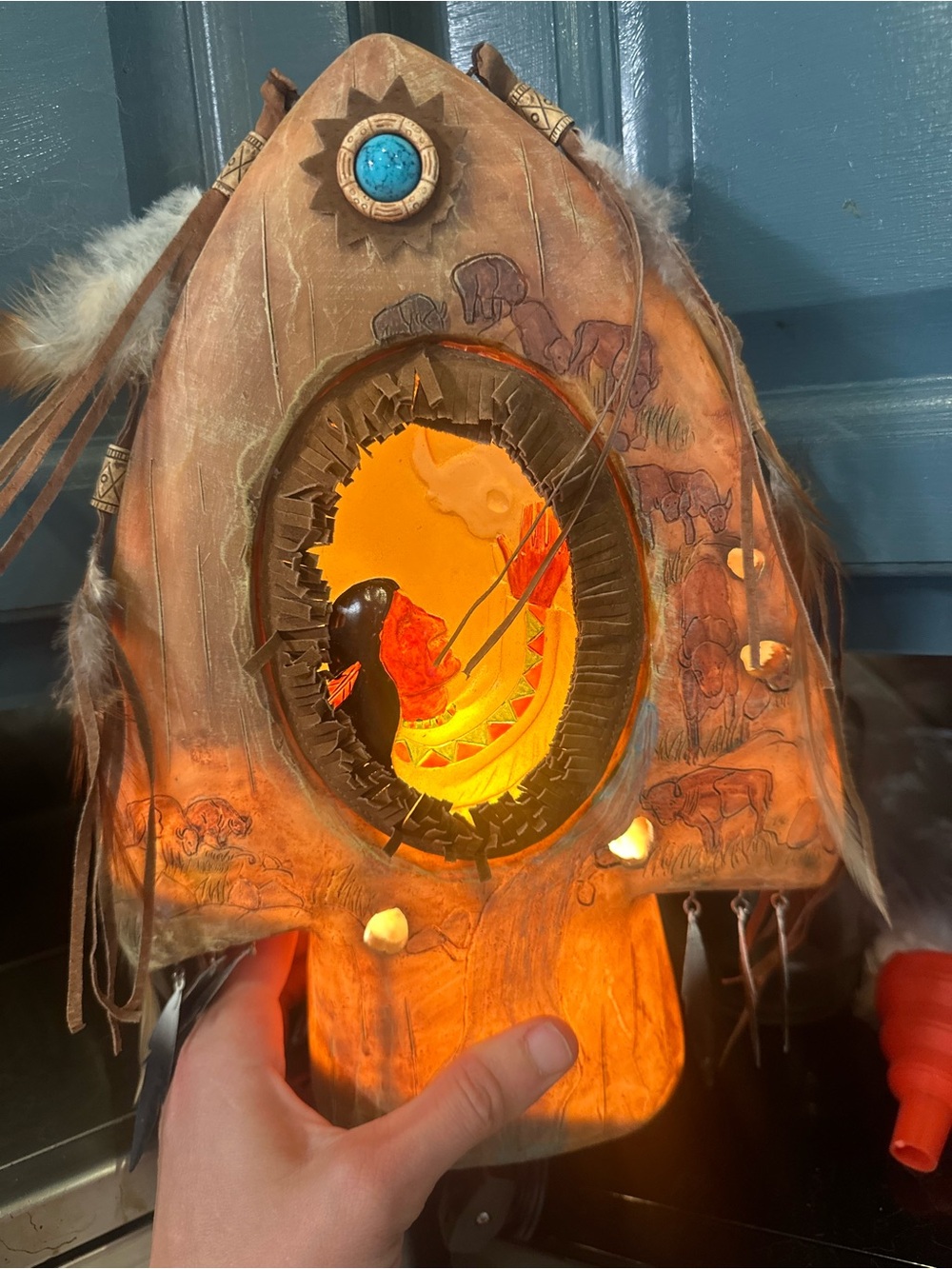 Handmade Brown Native-Inspired Decorative Light Sculpture